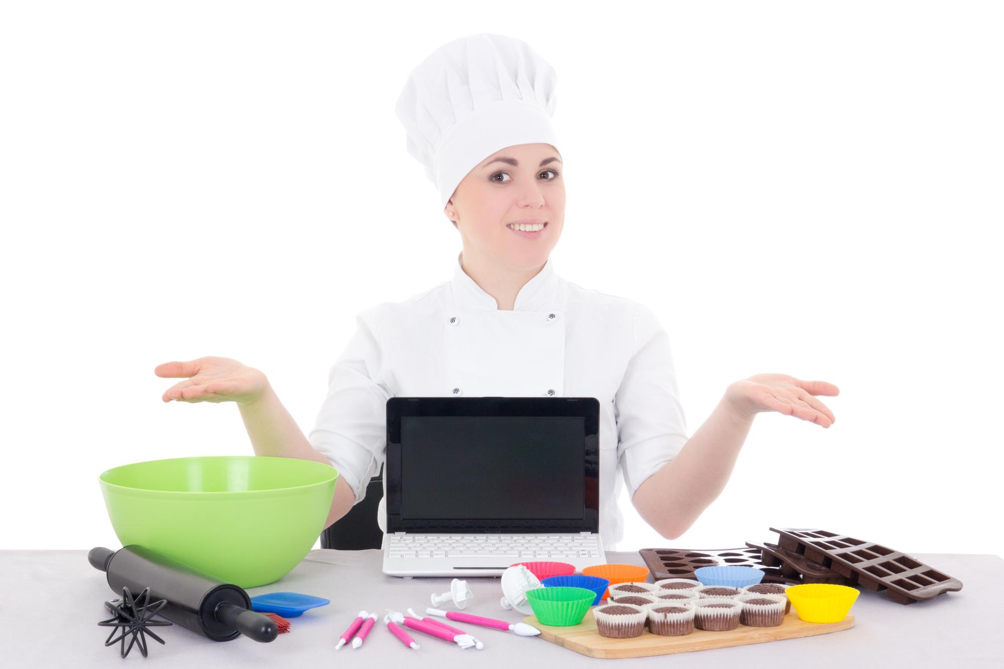 Cooking class online on a laptop